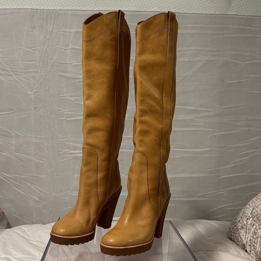 Tan Knee-High Leather Boots